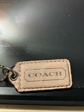 Coach Light Pink/Taupe Leather Logo Tag Keychain